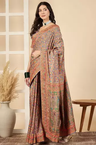 Brown woven design silk blend banarasi saree