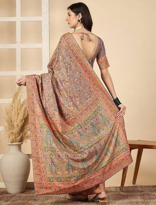 Brown woven design silk blend banarasi saree 3