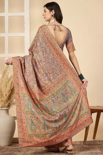 Brown woven design silk blend banarasi saree