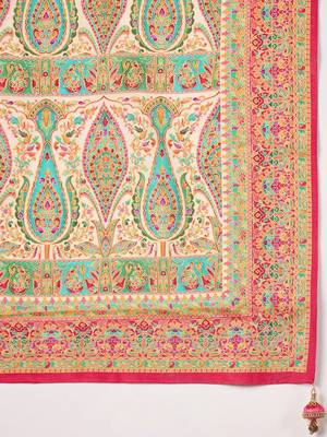Cream woven design silk blend banarasi saree 5