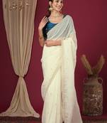 Cream embroidered beads and stones saree