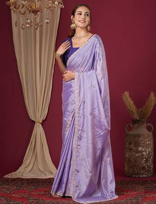 Purple embroidered beads and stones  chiffon saree 2
