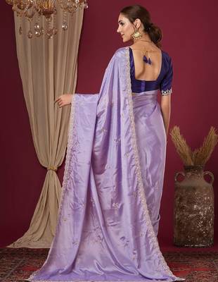 Purple embroidered beads and stones  chiffon saree 3