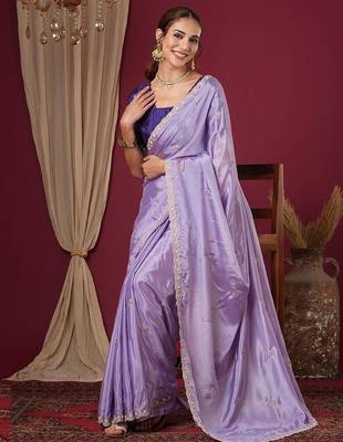 Purple embroidered beads and stones  chiffon saree 4