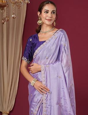Purple embroidered beads and stones  chiffon saree 5
