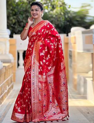 Red woven design zari kanjeevaram saree 2