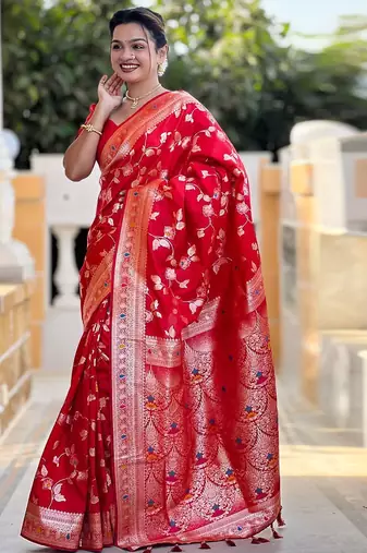 Red woven design zari kanjeevaram saree