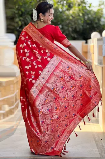 Red woven design zari kanjeevaram saree