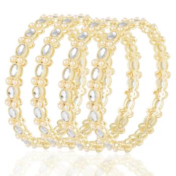 Gold plated kundan & beads studded ethnic bangles fancy jewellery for women (size - 2.6 inch) 1