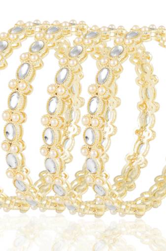Gold plated kundan & beads studded ethnic bangles fancy jewellery for women (size - 2.6 inch)