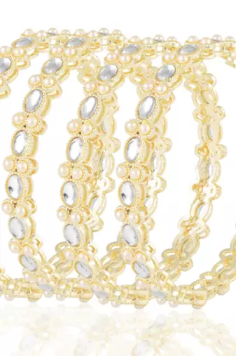Gold plated kundan & beads studded ethnic bangles fancy jewellery for women (size - 2.6 inch)