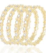 Gold plated kundan & beads studded ethnic bangles fancy jewellery for women (size - 2.6 inch)