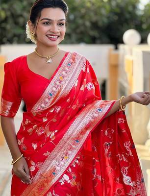 Red woven design zari kanjeevaram saree 5
