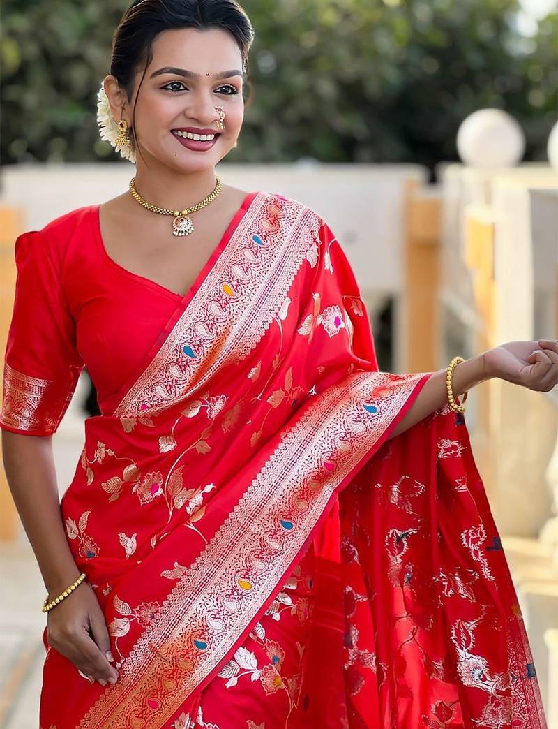 Red woven design zari kanjeevaram saree