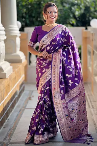 Violet woven design zari kanjeevaram saree