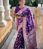 Violet woven design zari kanjeevaram saree