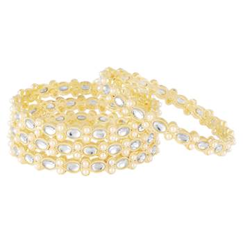 Gold plated kundan & beads studded ethnic bangles fancy jewellery for women (size - 2.6 inch) 2
