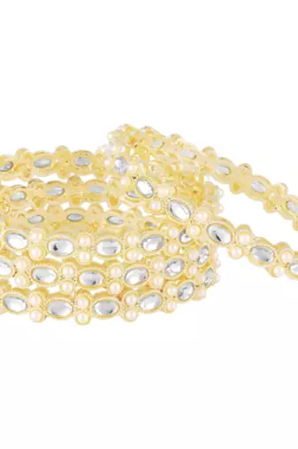 Gold plated kundan & beads studded ethnic bangles fancy jewellery for women (size - 2.6 inch)