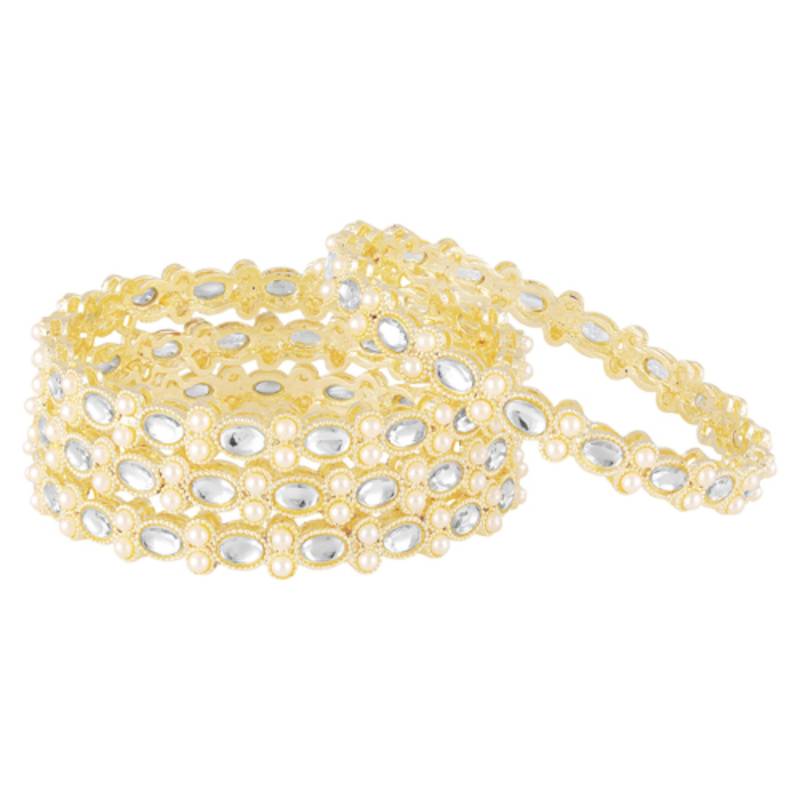 Gold plated kundan & beads studded ethnic bangles fancy jewellery for women (size - 2.6 inch)