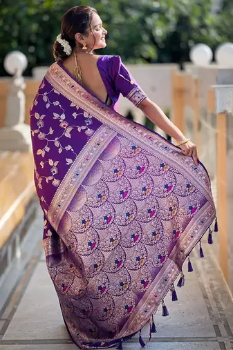 Violet woven design zari kanjeevaram saree
