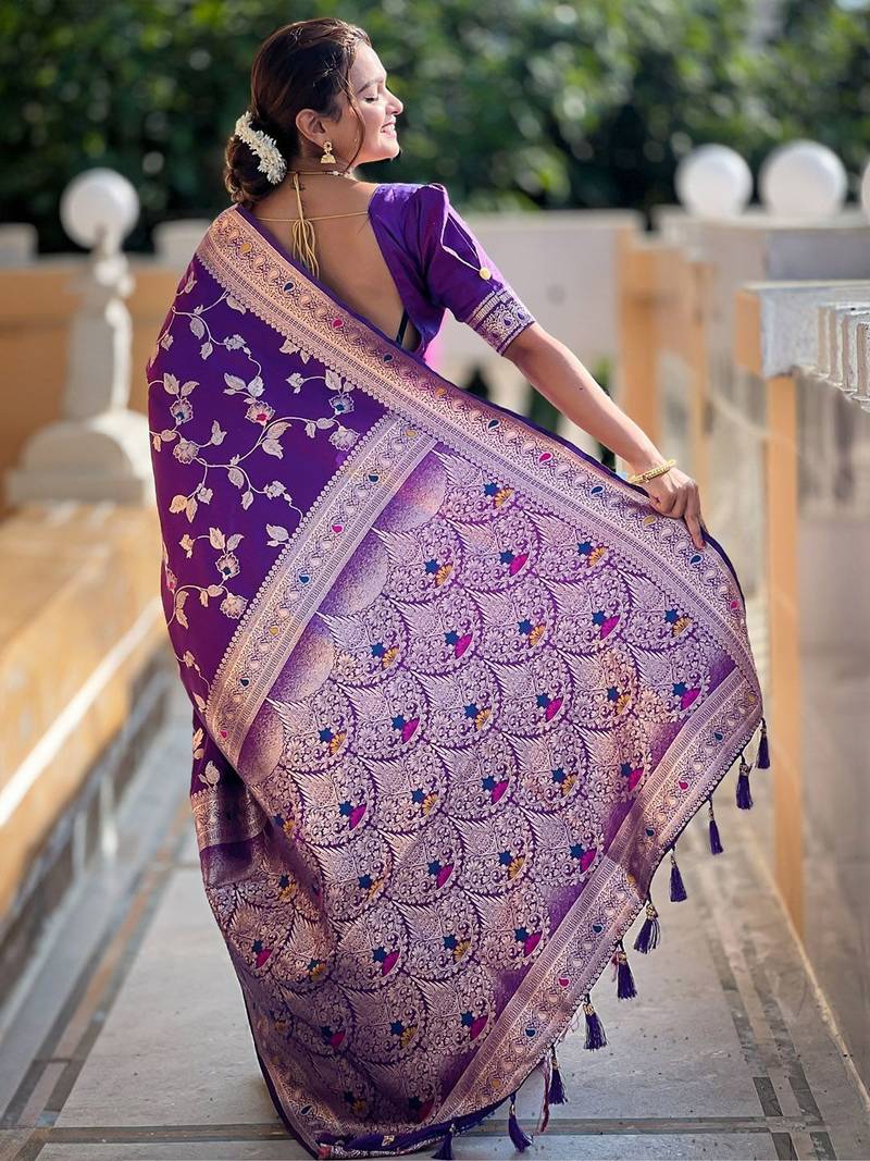 Violet woven design zari kanjeevaram saree