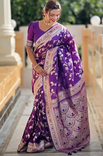 Violet woven design zari kanjeevaram saree