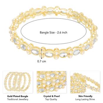 Gold plated kundan & beads studded ethnic bangles fancy jewellery for women (size - 2.6 inch) 3