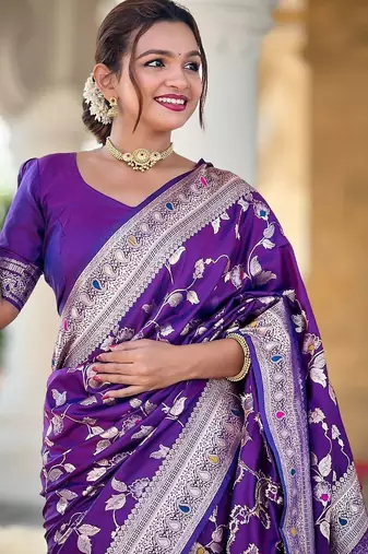 Violet woven design zari kanjeevaram saree