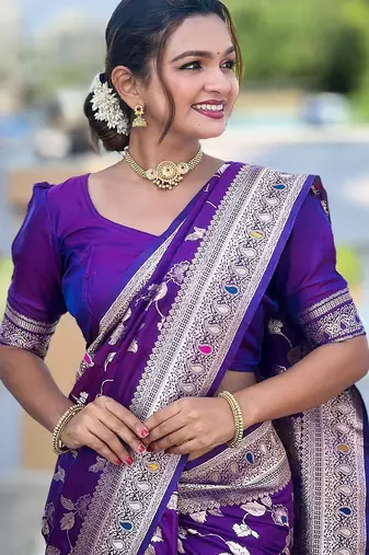 Violet woven design zari kanjeevaram saree