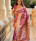 Pink woven design zari kanjeevaram saree