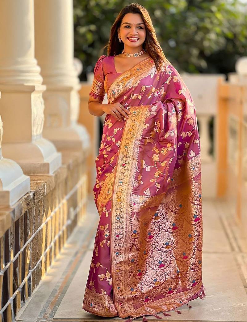 Pink woven design zari kanjeevaram saree