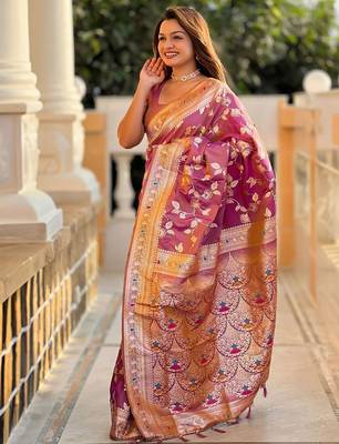 Pink woven design zari kanjeevaram saree 2