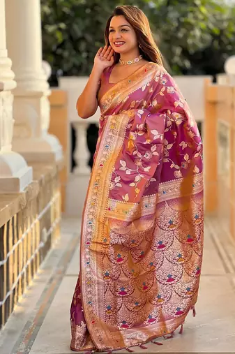Pink woven design zari kanjeevaram saree