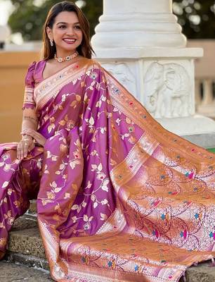 Pink woven design zari kanjeevaram saree 4