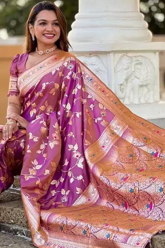 Pink woven design zari kanjeevaram saree
