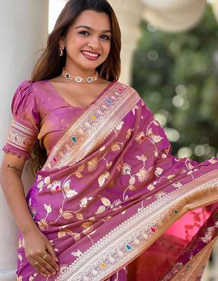 Pink woven design zari kanjeevaram saree 5