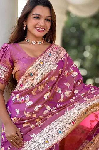 Pink woven design zari kanjeevaram saree