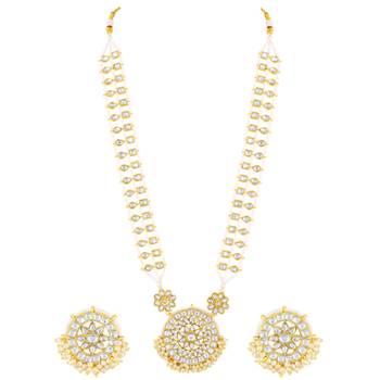 Women's kundan & beads studded necklace round earrings jewelry set for women 1