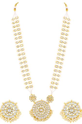 Women's kundan & beads studded necklace round earrings jewelry set for women