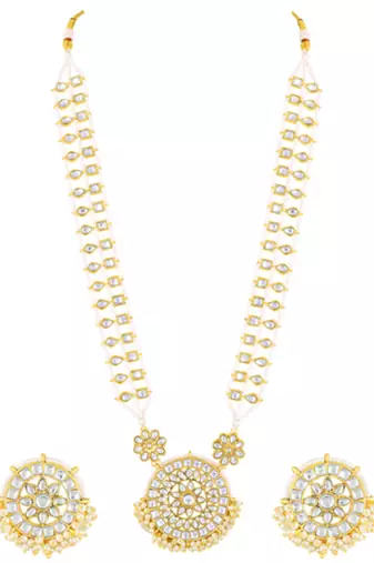Women's kundan & beads studded necklace round earrings jewelry set for women
