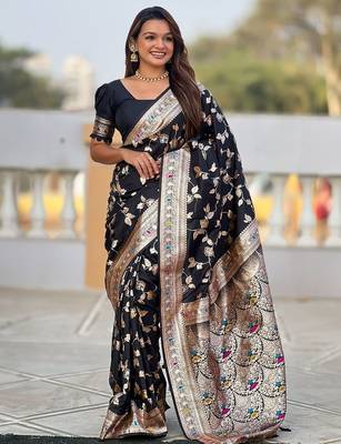 Black woven design zari kanjeevaram saree 1