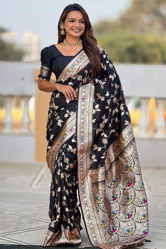 Black woven design zari kanjeevaram saree