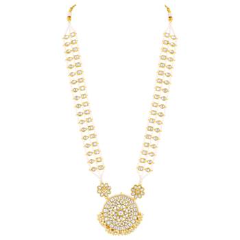 Women's kundan & beads studded necklace round earrings jewelry set for women 2