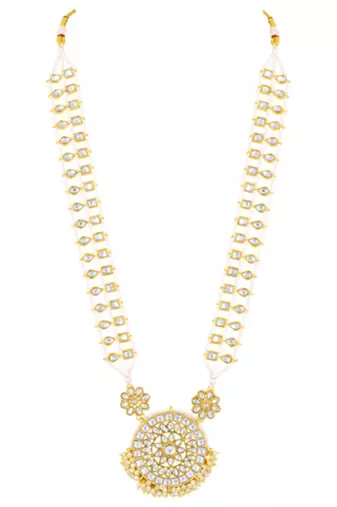 Women's kundan & beads studded necklace round earrings jewelry set for women