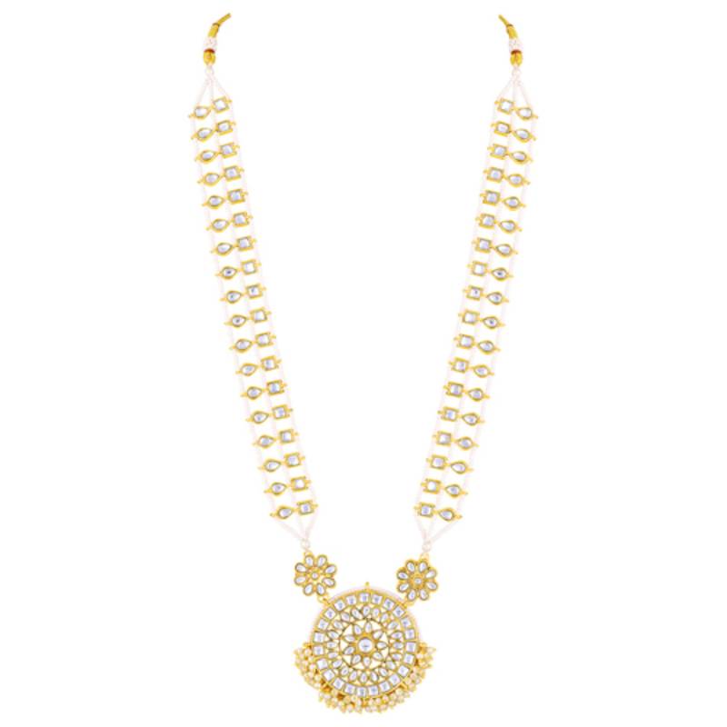 Women's kundan & beads studded necklace round earrings jewelry set for women