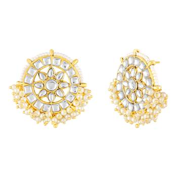 Women's kundan & beads studded necklace round earrings jewelry set for women 3