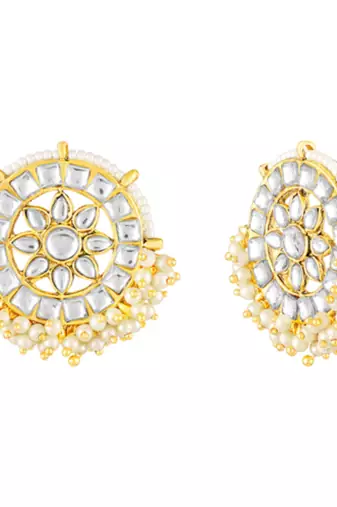 Women's kundan & beads studded necklace round earrings jewelry set for women