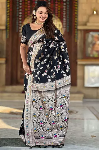 Black woven design zari kanjeevaram saree