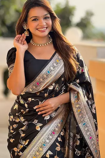 Black woven design zari kanjeevaram saree
