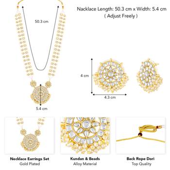 Women's kundan & beads studded necklace round earrings jewelry set for women 4